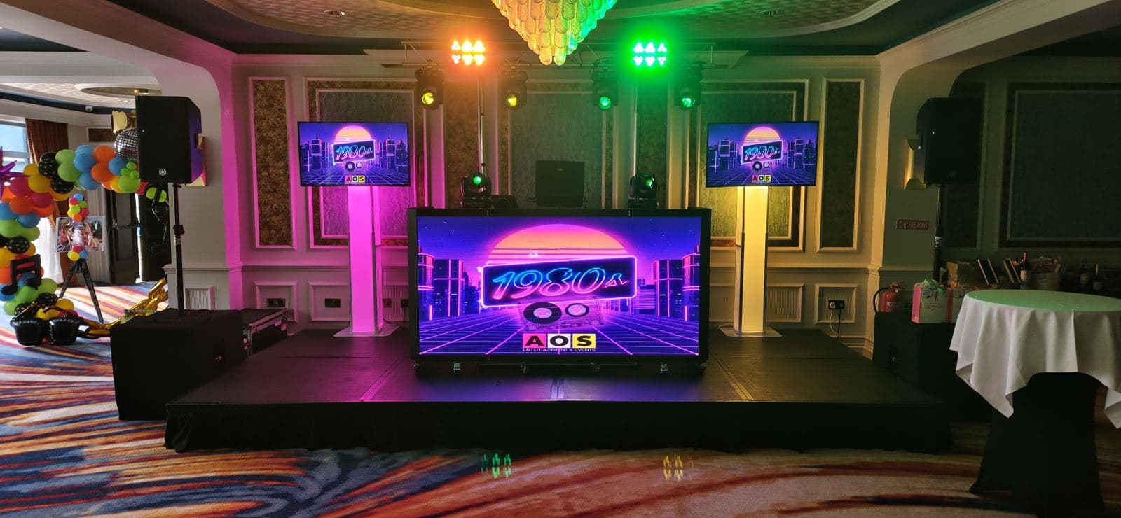 80s night stage, screens and lighting at the Talbot Hotel Midleton